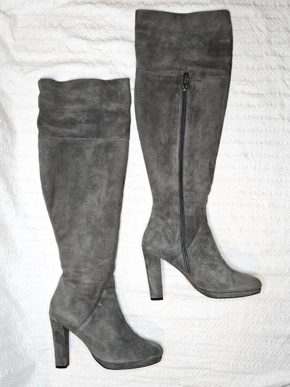 Duo Data 4.25” Block Heel Knee High Fold-Over Wide Calf Tall Suede Boots EU39 L